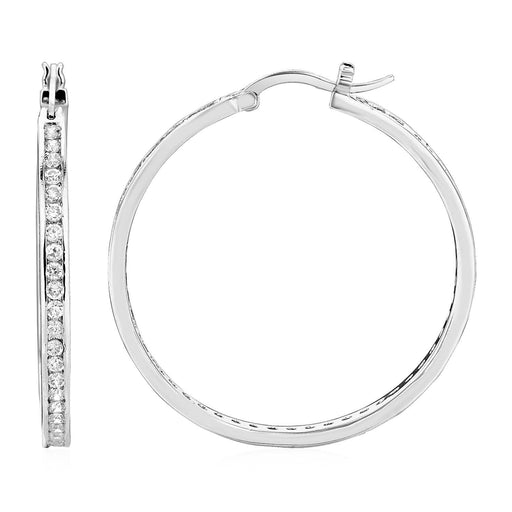 Closed Round Hoop Earrings with Cubic Zirconia in Sterling Silver Earrings Angelucci Jewelry   