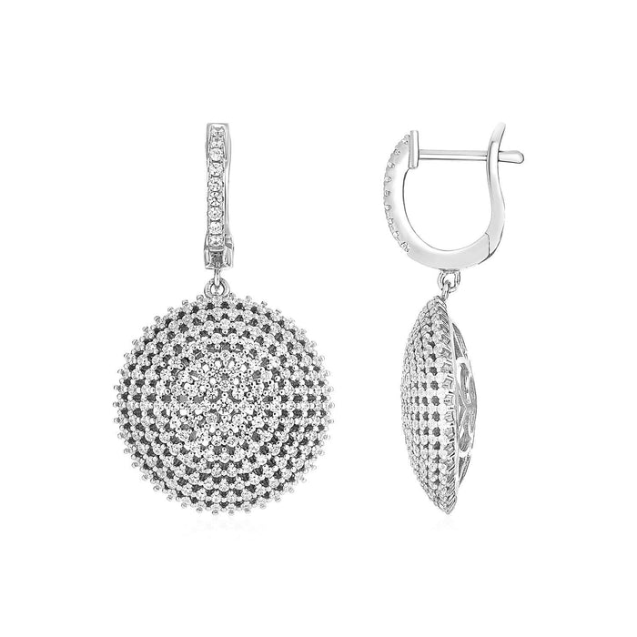 Domed Circle Earrings with Cubic Zirconia in Sterling Silver Earrings Angelucci Jewelry   