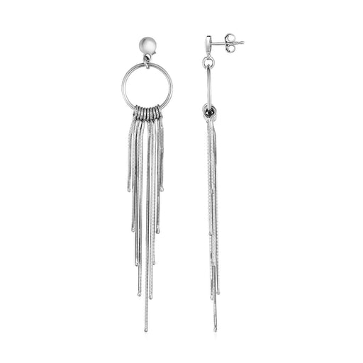 Earrings with Circles and Wire Tassels in Sterling Silver Earrings Angelucci Jewelry   