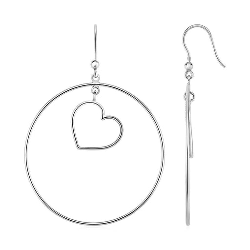 Earrings with Polished Circle and Heart Drops in Sterling Silver Earrings Angelucci Jewelry   