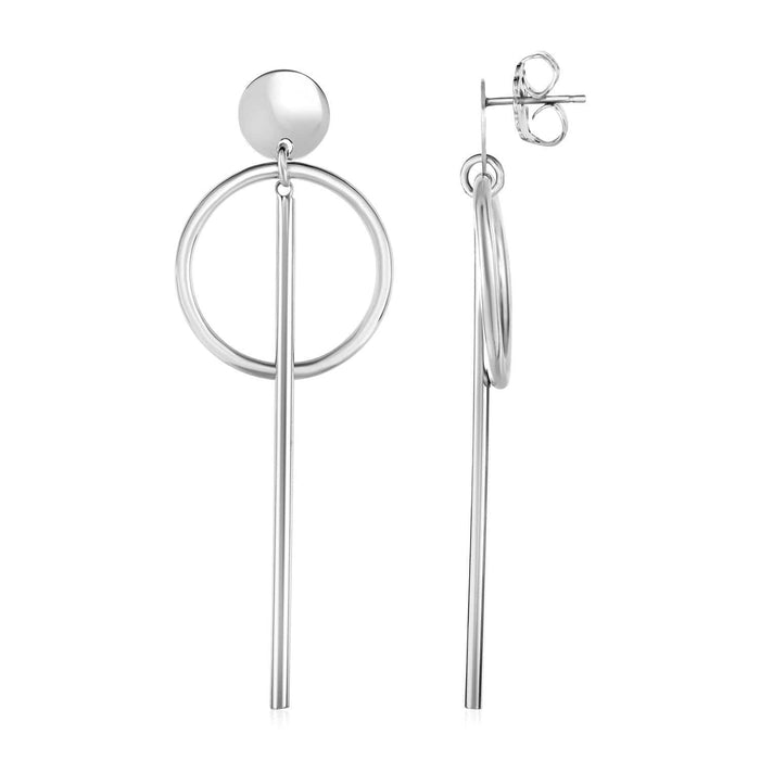 Earrings with Polished Ring and Vertical Bar Drops in Sterling Silver Earrings Angelucci Jewelry   