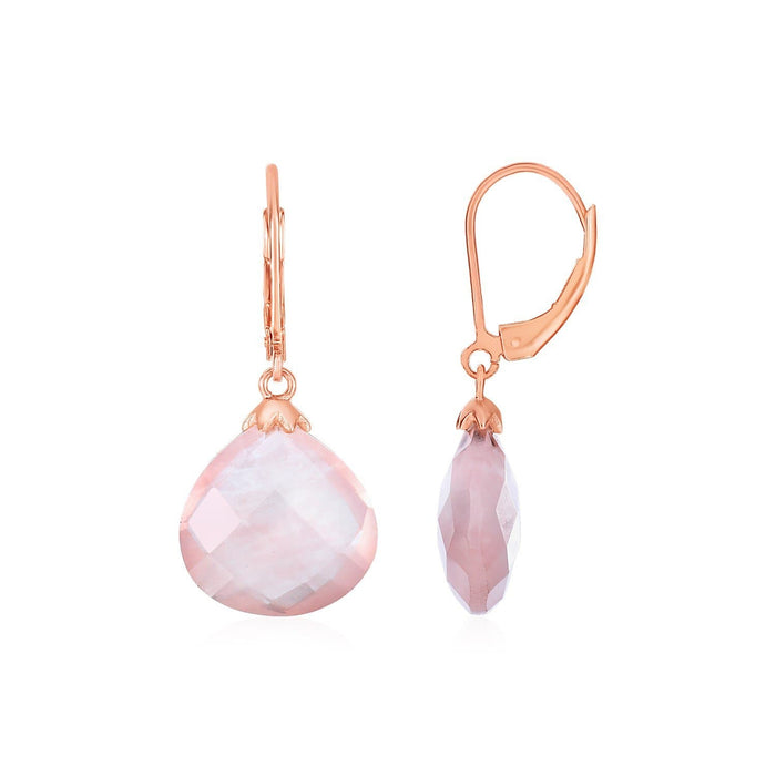Earrings with Rose Quartz Teardrops with Rose Finish in Sterling Silver Earrings Angelucci Jewelry   
