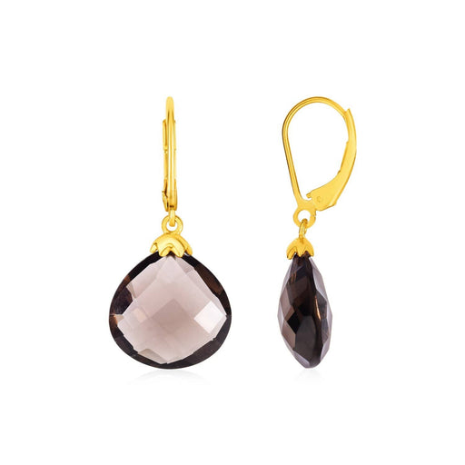 Earrings with Smokey Quartz Teardrops with Yellow Finish in Sterling Silver Earrings Angelucci Jewelry   