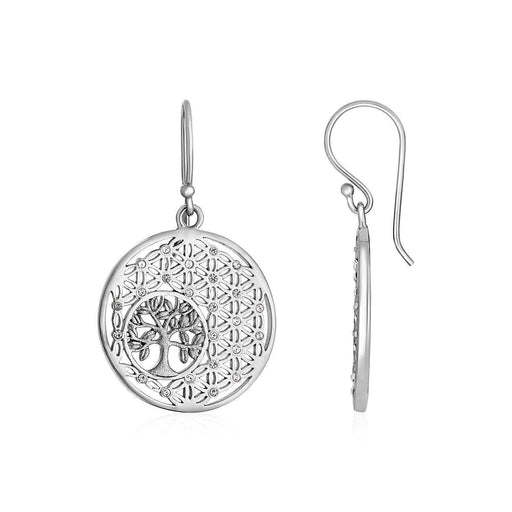 Earrings with Tree of Life and Geometric Pattern in Sterling Silver Earrings Angelucci Jewelry   