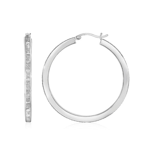 Glitter Textured Tube Hoop Earrings in Sterling Silver Earrings Angelucci Jewelry   