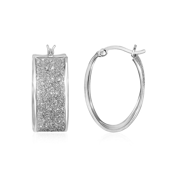 Glitter Textured Wide Oval Hoop Earrings in Sterling Silver Earrings Angelucci Jewelry   
