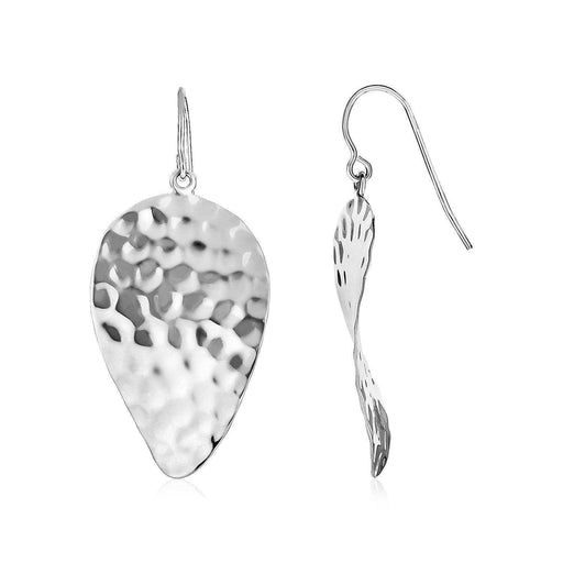 Hammered Texture Pear Drop Earrings in Sterling Silver Earrings Angelucci Jewelry   