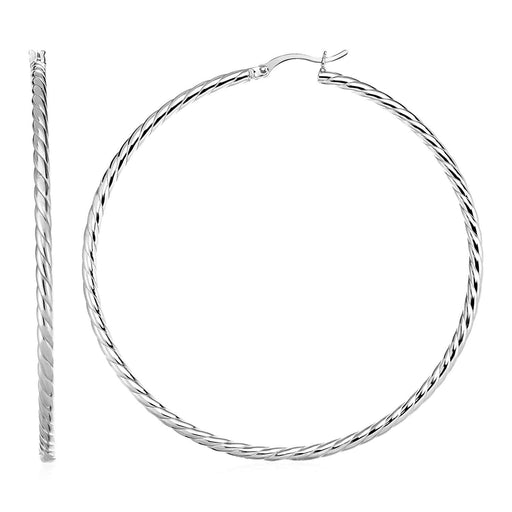 Hoop Earrings with Twist Texture in Sterling Silver Earrings Angelucci Jewelry   