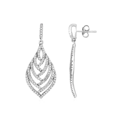 Leaf Motif Drop Earrings with Cubic Zirconia in Sterling Silver Earrings Angelucci Jewelry   