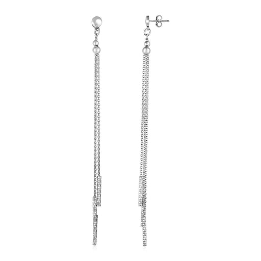 Long Chain Tassel and Textured Bar Drop Earrings in Sterling Silver Earrings Angelucci Jewelry   