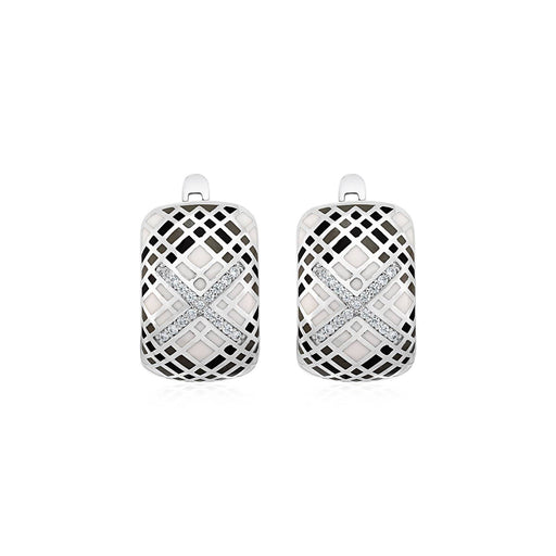 Plaid Motif Earrings with Enamel and Cubic Zirconia in Sterling Silver Earrings Angelucci Jewelry   