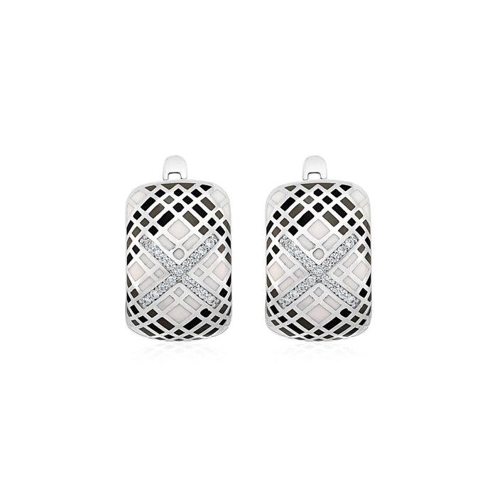 Plaid Motif Earrings with Enamel and Cubic Zirconia in Sterling Silver Earrings Angelucci Jewelry   