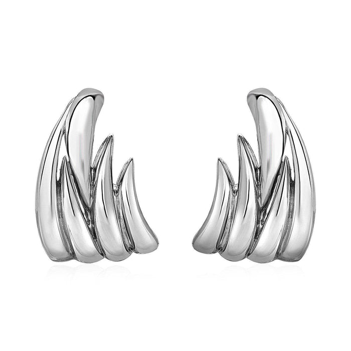 Polished Leaf Motif Earrings in Sterling Silver Earrings Angelucci Jewelry   