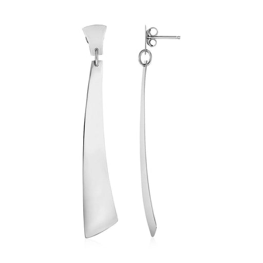 Polished Long Curved Rectangle Drop Earrings in Sterling Silver Earrings Angelucci Jewelry   