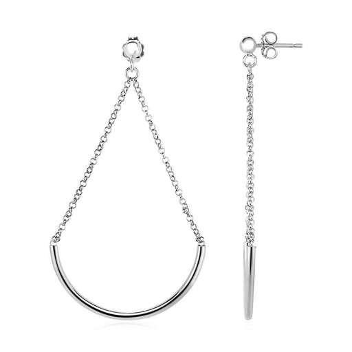 Polished Semicircle and Chain Drop Earrings in Sterling Silver Earrings Angelucci Jewelry   