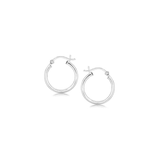 Polished Sterling Silver and Rhodium Plated Hoop Earrings (15mm) Earrings Angelucci Jewelry   