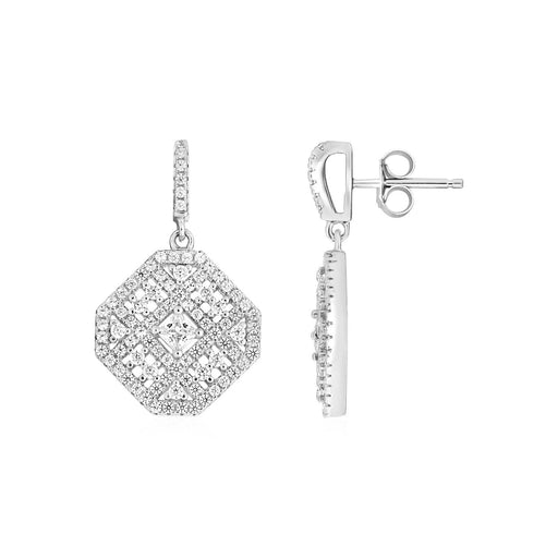 Square Motif Earrings with Cubic Zirconia in Sterling Silver Earrings Angelucci Jewelry   