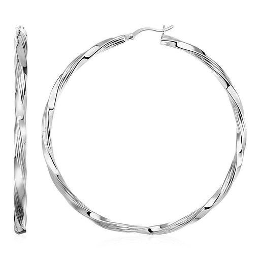 Square Profile Twisted Hoop Earrings in Sterling Silver Earrings Angelucci Jewelry   