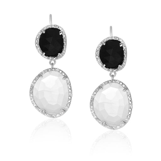 Sterling Silver Diamond Accented Moonstone and Black Onyx Earrings Earrings Angelucci Jewelry   