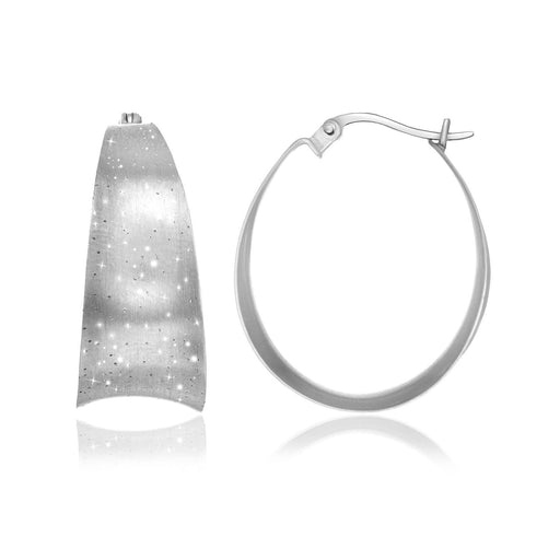 Sterling Silver Diamond Dust Graduated Concave Oval Hoop Earrings Earrings Angelucci Jewelry   