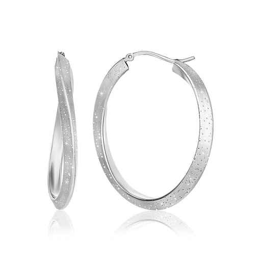 Sterling Silver Diamond Dust Twist Oval Shape Hoop Earrings Earrings Angelucci Jewelry   