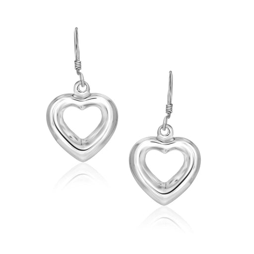 Sterling Silver Drop Earrings with a Puffed Open Heart Design Earrings Angelucci Jewelry   