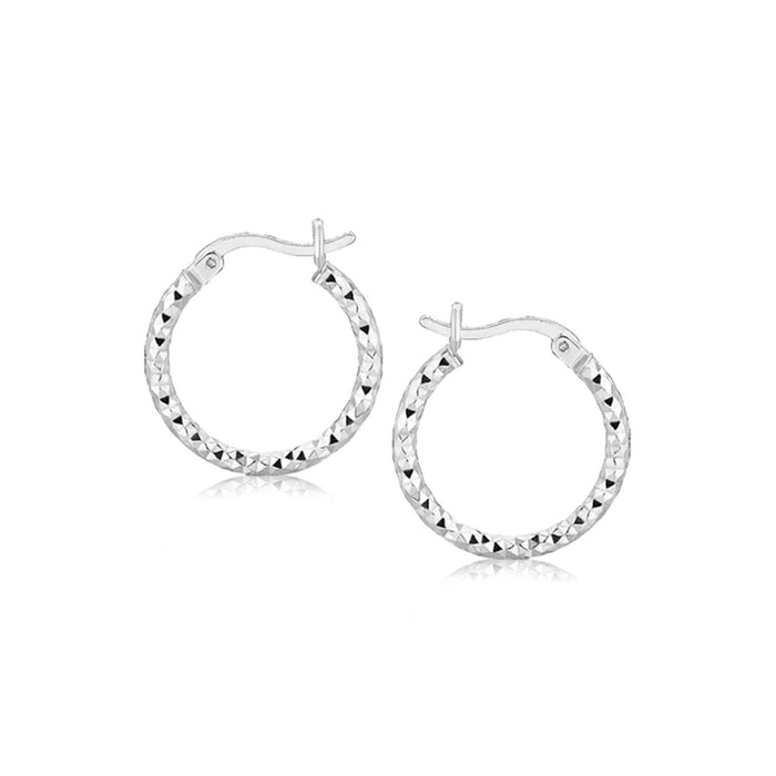Sterling Silver Faceted Design Hoop Earrings with Rhodium Plating Earrings Angelucci Jewelry   