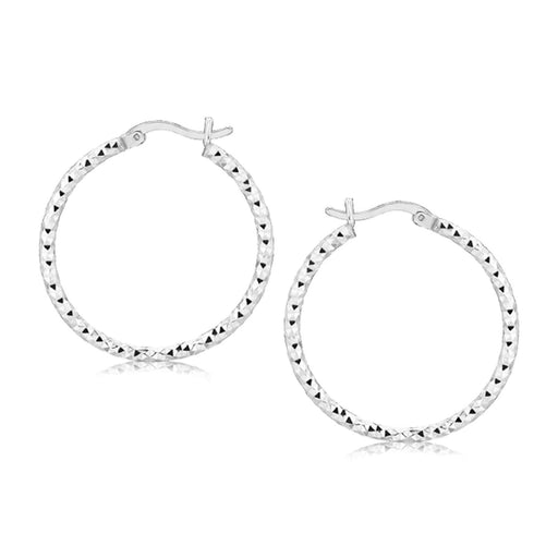 Sterling Silver Faceted Motif Hoop Earrings with Rhodium Plating Earrings Angelucci Jewelry   