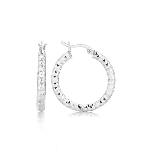 Sterling Silver Faceted Style Hoop Earrings with Rhodium Finishing Earrings Angelucci Jewelry   