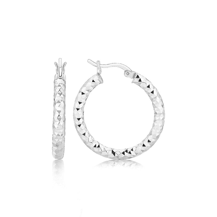 Sterling Silver Faceted Style Hoop Earrings with Rhodium Finishing Earrings Angelucci Jewelry   