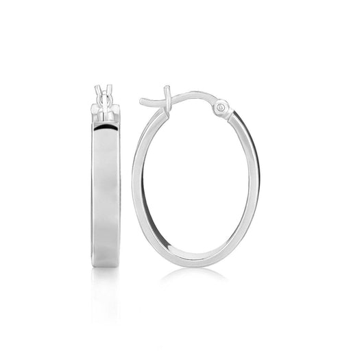 Sterling Silver Flat Style Oval Hoop Earrings with Rhodium Plating Earrings Angelucci Jewelry   