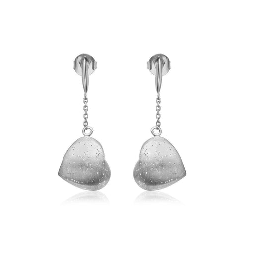 Sterling Silver Heart Diamond Dangling Earrings Earrings Angelucci Jewelry   