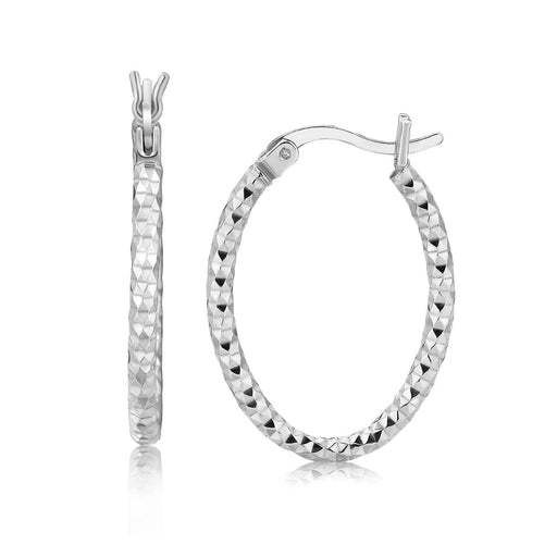 Sterling Silver Hoop Diamond Cut Texture Earrings with Rhodium Plating Earrings Angelucci Jewelry   