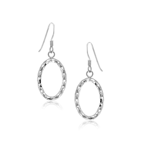 Sterling Silver Open Oval Drop Earrings with Textured Design Earrings Angelucci Jewelry   