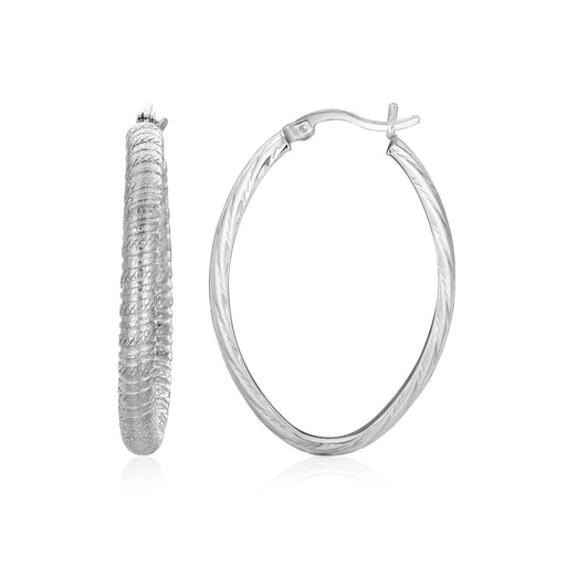 Sterling Silver Oval Textured Finish Oval Hoop Earrings Earrings Angelucci Jewelry   