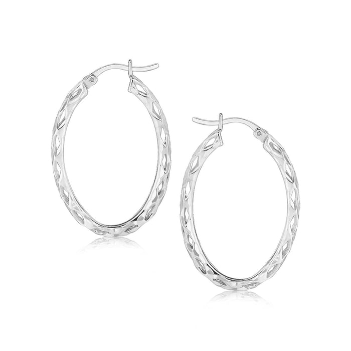 Sterling Silver Oval Woven Hoop Earrings with Rhodium Plating Earrings Angelucci Jewelry   