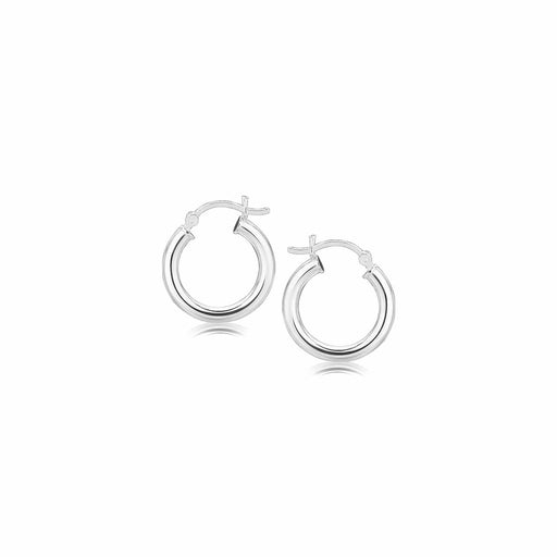 Sterling Silver Polished Hoop Style Earrings with Rhodium Plating (15mm) Earrings Angelucci Jewelry   