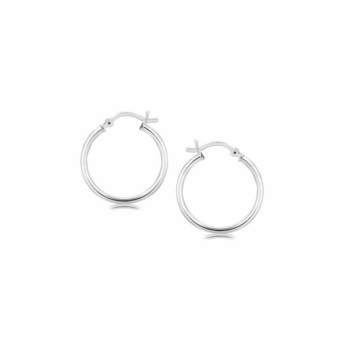 Sterling Silver Polished Thin Hoop Earrings with Rhodium Plating (20mm) Earrings Angelucci Jewelry   