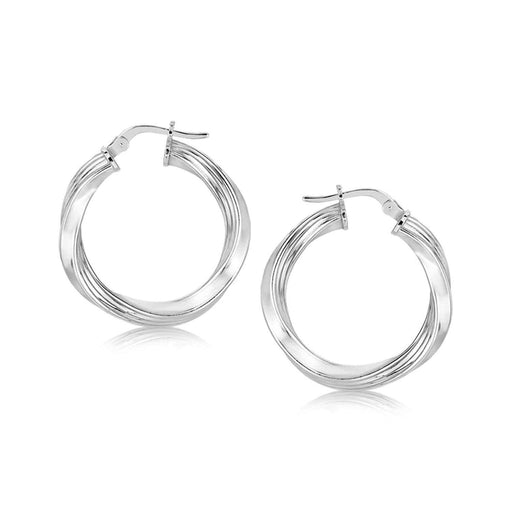 Sterling Silver Polished Twist Style Hoop Earrings Earrings Angelucci Jewelry   