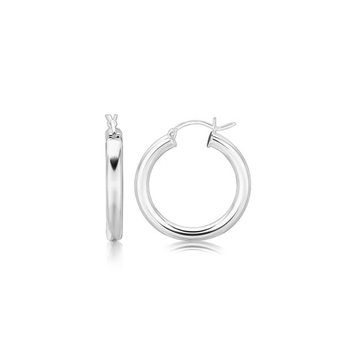 Sterling Silver Rhodium Plated Thick Style Polished Hoop Earrings (25mm) Earrings Angelucci Jewelry   