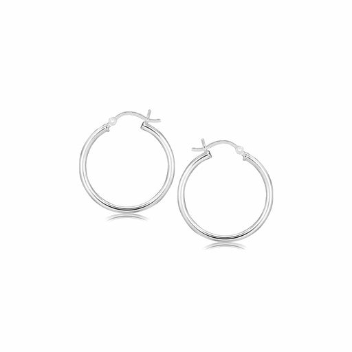 Sterling Silver Rhodium Plated Thin and Polished Hoop Motif Earrings (25mm) Earrings Angelucci Jewelry   