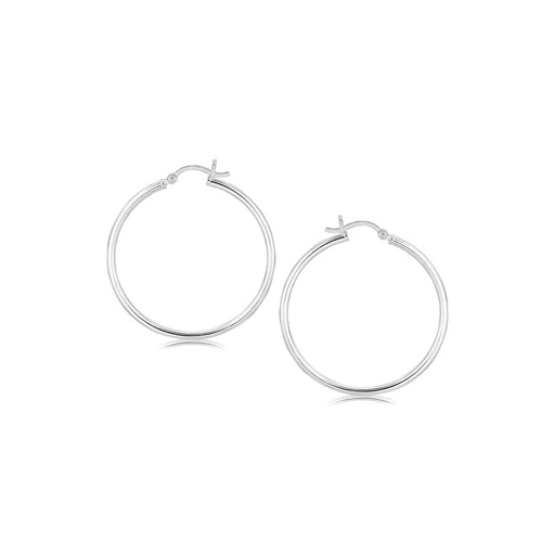 Sterling Silver Rhodium Plated Thin and Polished Hoop Style Earrings (35mm) Earrings Angelucci Jewelry   