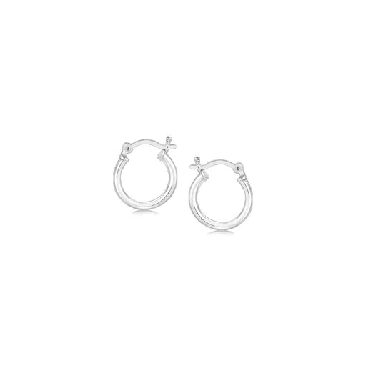 Sterling Silver Rhodium Plated Thin and Small Polished Hoop Earrings (10mm) Earrings Angelucci Jewelry   