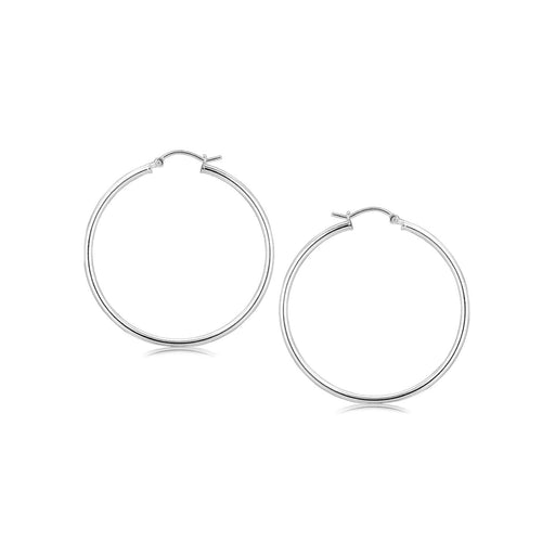Sterling Silver Rhodium Plated Thin Large Polished Hoop Earrings (40mm) Earrings Angelucci Jewelry   