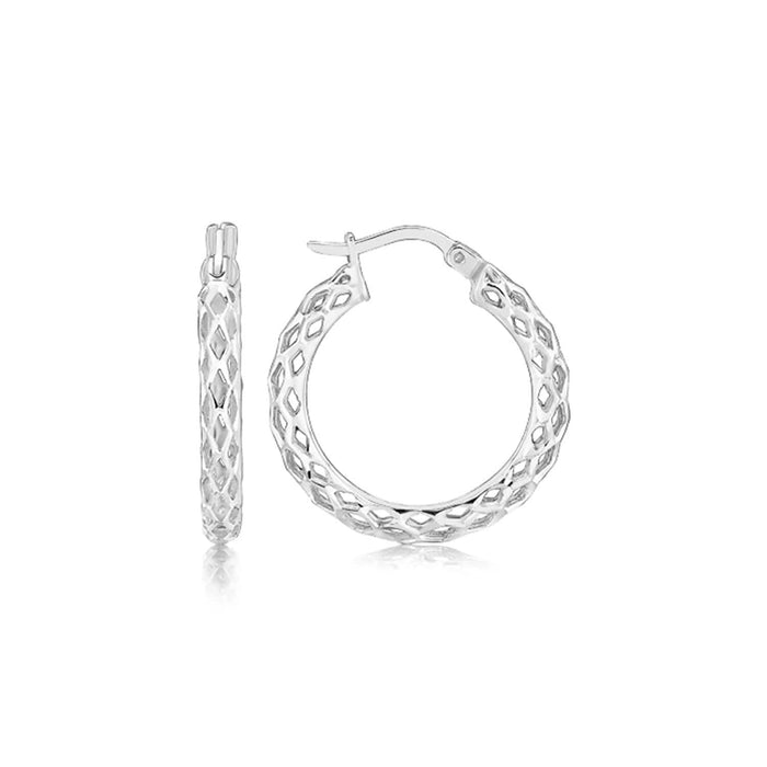 Sterling Silver Rhodium Plated Woven Motif Small Hoop Earrings Earrings Angelucci Jewelry   