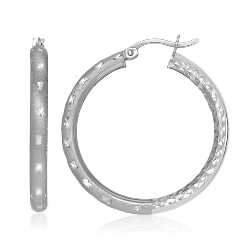 Sterling Silver Star Textured Tube Style Round Hoop Earrings Earrings Angelucci Jewelry   