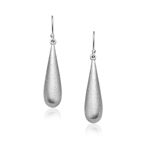 Sterling Silver Stardust Texture Long Teardrop Earrings Earrings Angelucci Jewelry   