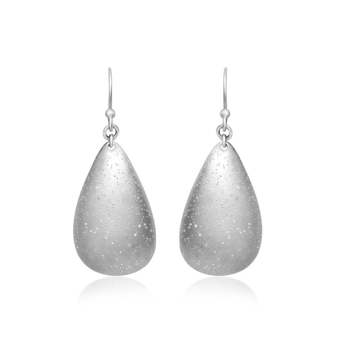 Sterling Silver Teardrop Drop Earrings with Stardust Texture Earrings Angelucci Jewelry   