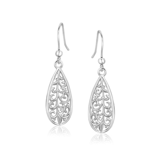 Sterling Silver Teardrop Filigree Style Drop Earrings Earrings Angelucci Jewelry   