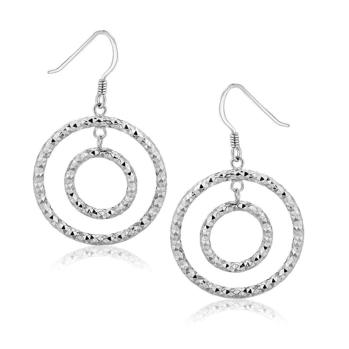 Sterling Silver Textured Concentric Circle Design Drop Earrings Earrings Angelucci Jewelry   